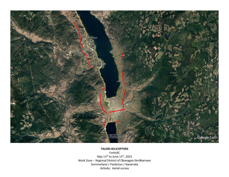 Map of work zones in Penticton and area